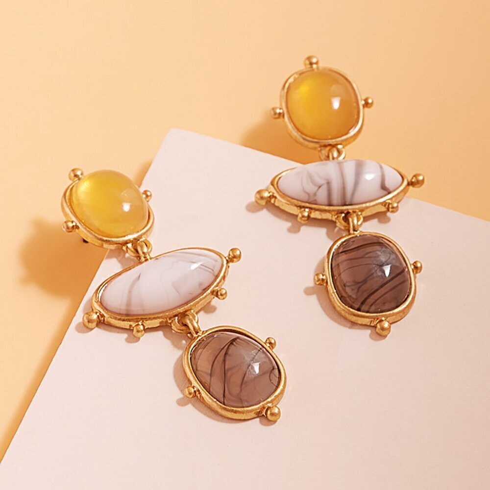 NEW Bohemian Abstract Triple Stone Cluster Dangle Earrings